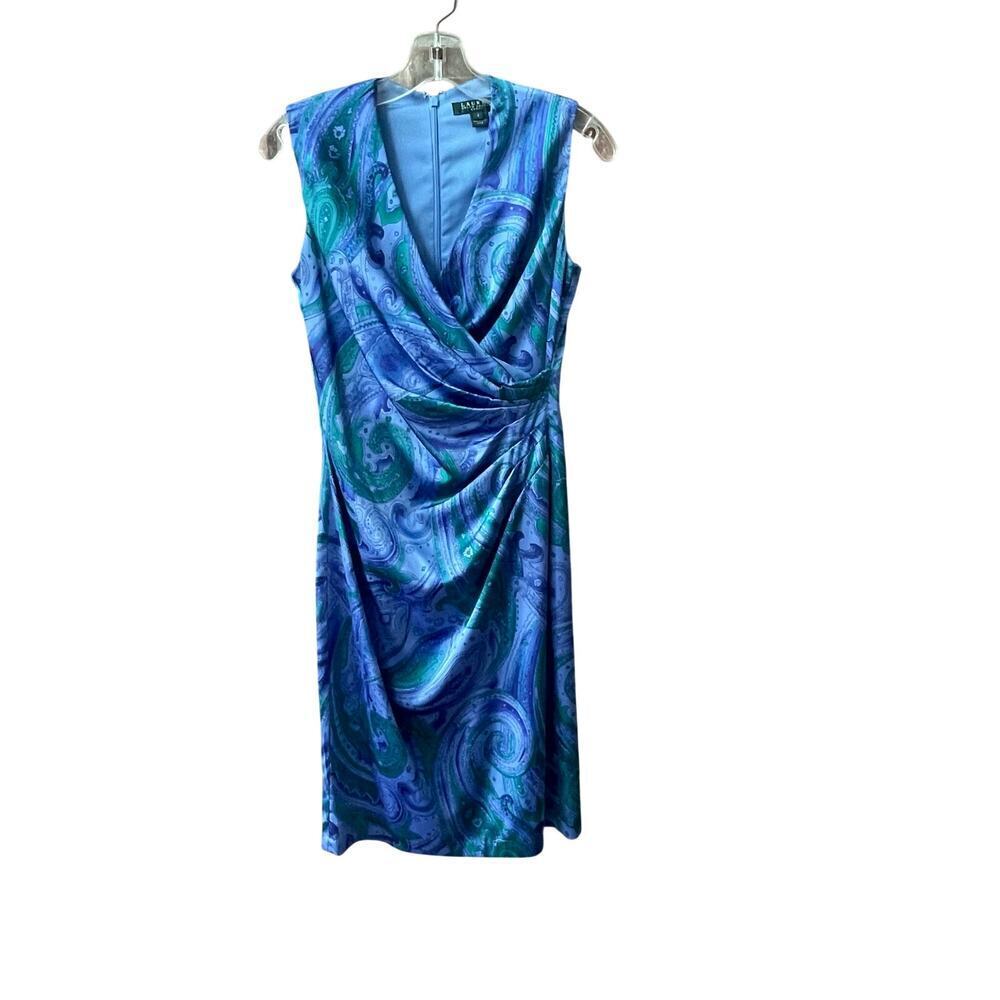 Ralph Lauren Paisley Dress Size 2 Satin Dress Faux Wrap Cocktail Party Event